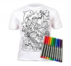 Tricou de Colorat cu Markere Lavabile - Ocean, 7-8 ani