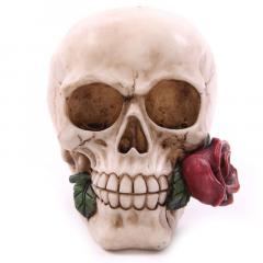 Decoratiune - Skull And Red Rose Resin