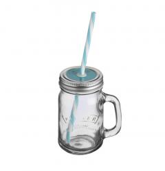 Borcan cu maner, capac si pai - 400 ml - mai multe modele