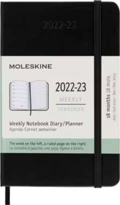 Agenda 2022-2023 - 18-Month Weekly Planner - Pocket, Hard Cover - Black