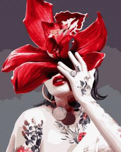 Set pictura pe numere - Abstract portret floare rosie, 40x50 cm