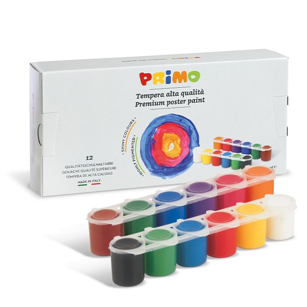 Set tempera Premium poster paint in pot, 12 culori Primo