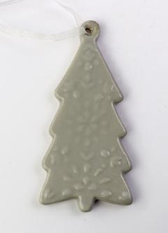 Decoratiune Craciun - Porcelain Tree on String, grey 4x10cm