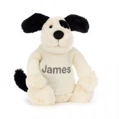 Jucarie de plus - Medium - Bashful Black and Cream Puppy with Personalised Jumper