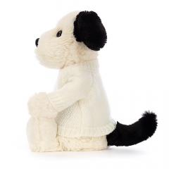 Jucarie de plus - Medium - Bashful Black and Cream Puppy with Personalised Jumper