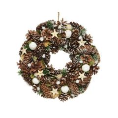 Coronita decorativa - Pinecone Wreath with Snow Balls - Green