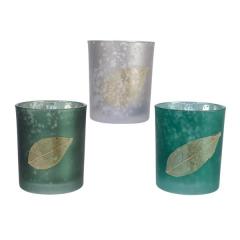 Pahar pentru lumanare - Emerald Leaf - mai multe modele