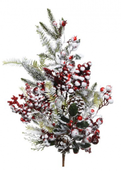 Ornament brad - Deco Spray Frost Red Berries Butterfly, 70 cm