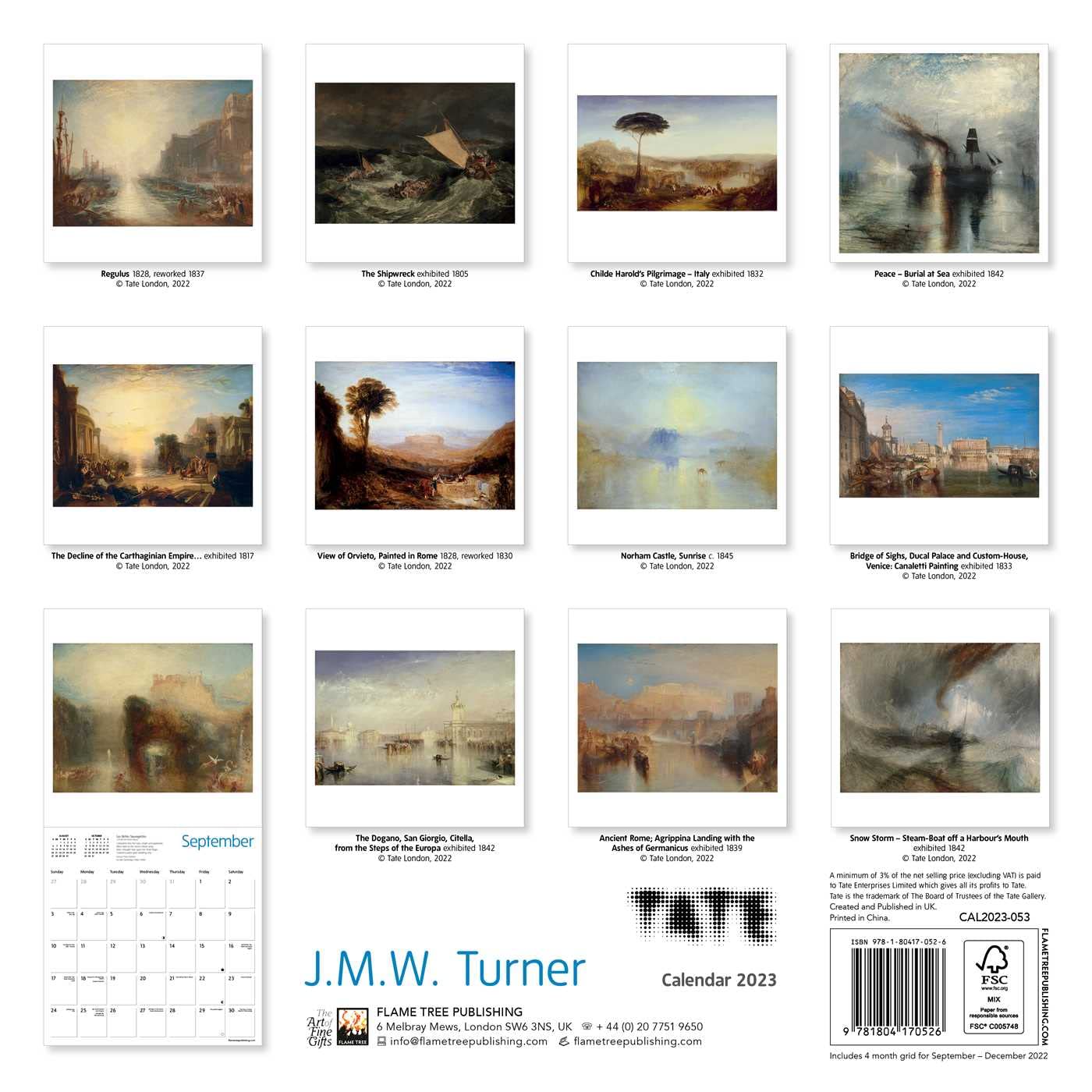 Calendar 2023 Tate J.M.W. Turner Flame Tree Publishing