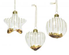Ornament brad - Glass Gold Spangles Inside - Clear - mai multe modele - pret pe bucata