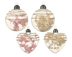 Ornament brad - Glass Transparent Color Gold Glitter, Spiraea - Pink-Warm White, mai multe modele