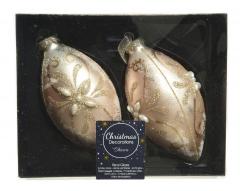 Set ornamente brad - Olive Glass Silver Inside with Matt Color Pearls - Glitter Curls