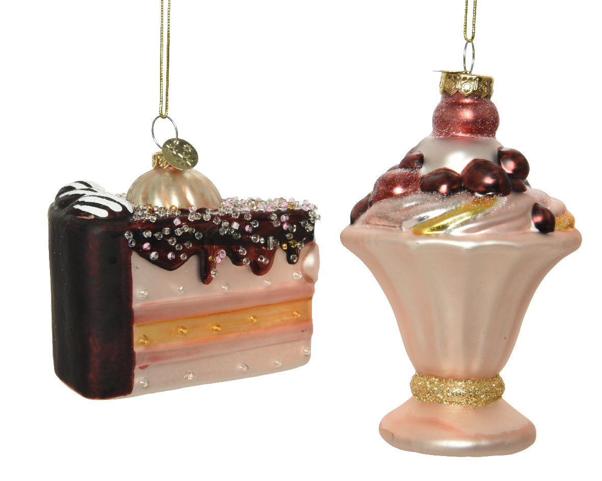 Ornament brad Glass Glitter Beads Cake, doua modele Kaemingk