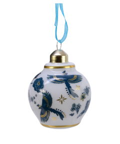 Ornament brad - Glass Silver Inside with Shiny Color Blue-White Dessin Decal