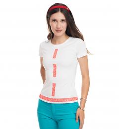 Tricou alb - Broderie rosu neon - Marimea XS - Model 1