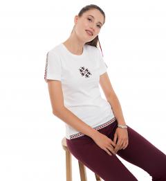 Tricou alb - Broderie fucsia neon si negru - Marimea XS - Model 2