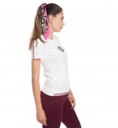 Tricou alb - Broderie fucsia neon si negru - Marimea XS - Model 2