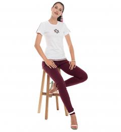 Tricou alb - Broderie fucsia neon si negru - Marimea L - Model 2