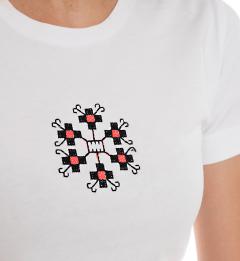 Tricou alb - Broderie fucsia neon si negru - Marimea S - Model 2