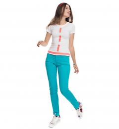 Tricou alb - Broderie rosu neon - Marimea L - Model 1