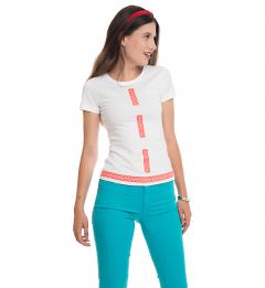 Tricou alb - Broderie rosu neon - Marimea L - Model 1