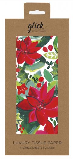 Hartie de impachetat - Luxury Tissue Paper - Poinsettia, 4 bucati 50x75cm