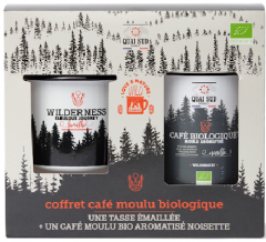 Set cutie cafea macinata BIO cu aroma de alune de padure + cana - Wilderness