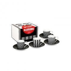 Set 4 cesti espresso cu farfurioara - iluzie optica Koenitz