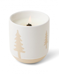 Lumanare parfumata - Cypress & Fir - White Glaze with Raw Ceramic Tree Pattern and Wooden Wick, 240g