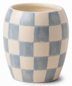 Lumanare parfumata - Checkmate - Light Blue Checkered Porcelain Vessel with Dustcover - Cotton and Teak