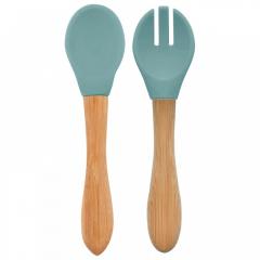 Set tacamuri cu varf silicon si maner bambus - Aqua Green