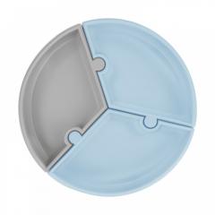 Farfurie din silicon - Puzzle - Mineral Blue / Powder Grey