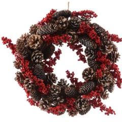 Decoratiune coronita Craciun Kaemingk, conuri de brad, fructe de padure