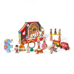 Cutie cu jucarii de lemn - Story Box Circus, 19 piese