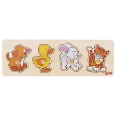 Puzzle din lemn - Dog, Duck, Rabbit, Cat - lift-out puzzle