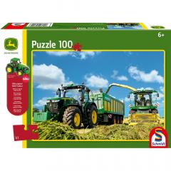 Puzzle 100 piese - John Deere - Tractor 7310R and 8600i Forage Harvester