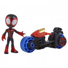 Set figurina - Spidey And His Amazing Friends - Miles Morales: Spider-Man cu motocicleta