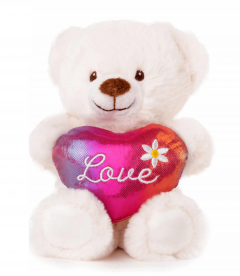Jucarie de plus - Ursulet alb cu inimioara cameleon