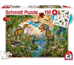 Puzzle 150 piese - Wild Dinosaurs (cu tatuaj)