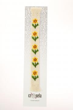 Semn de carte cusut manual - Floare galbena