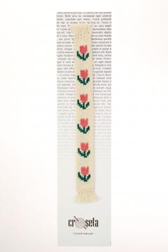 Semn de carte cusut manual - Flori orange