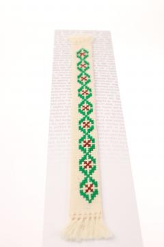 Semn de carte cusut manual - Verde Maron