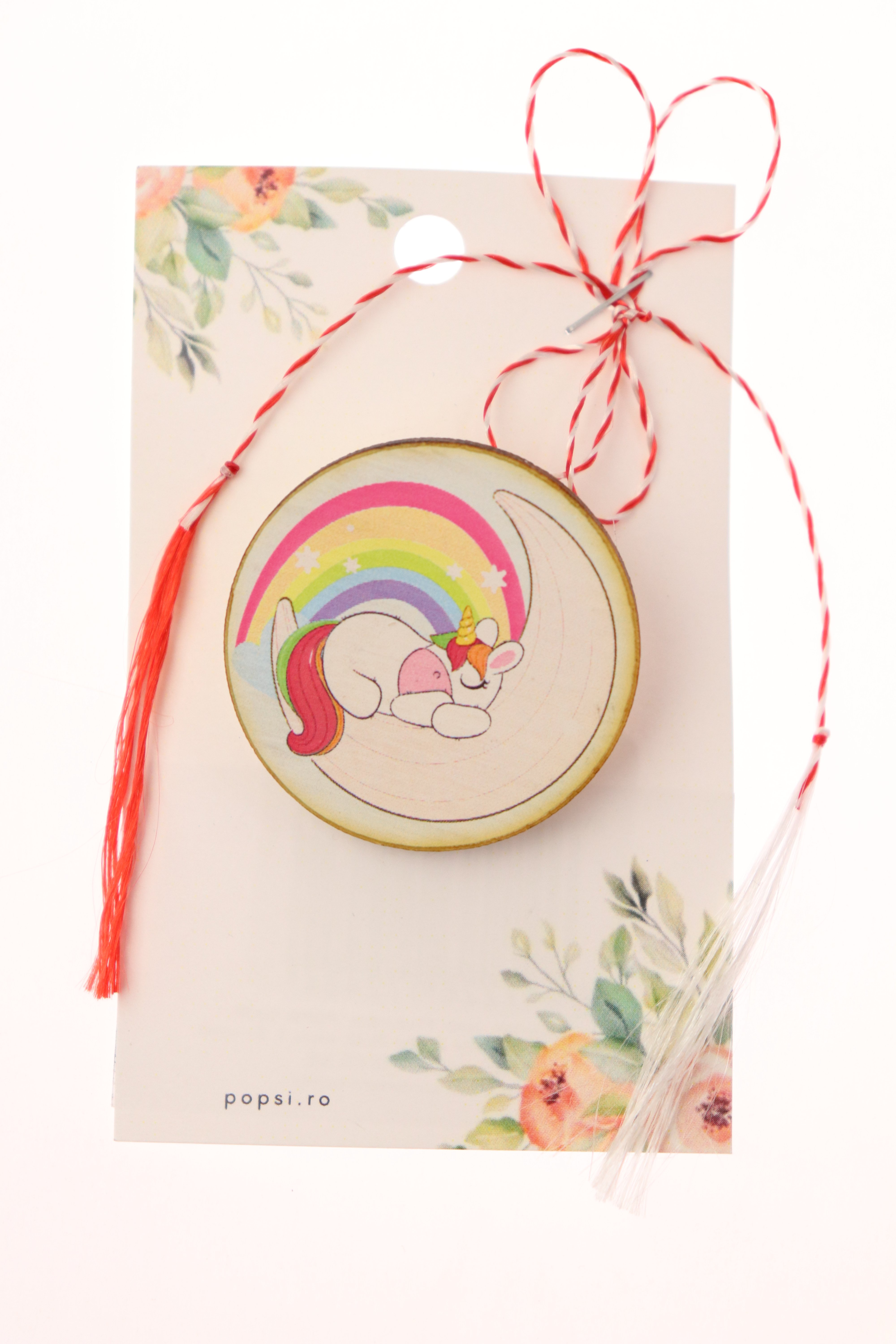Brosa martisor din lemn - Unicorn