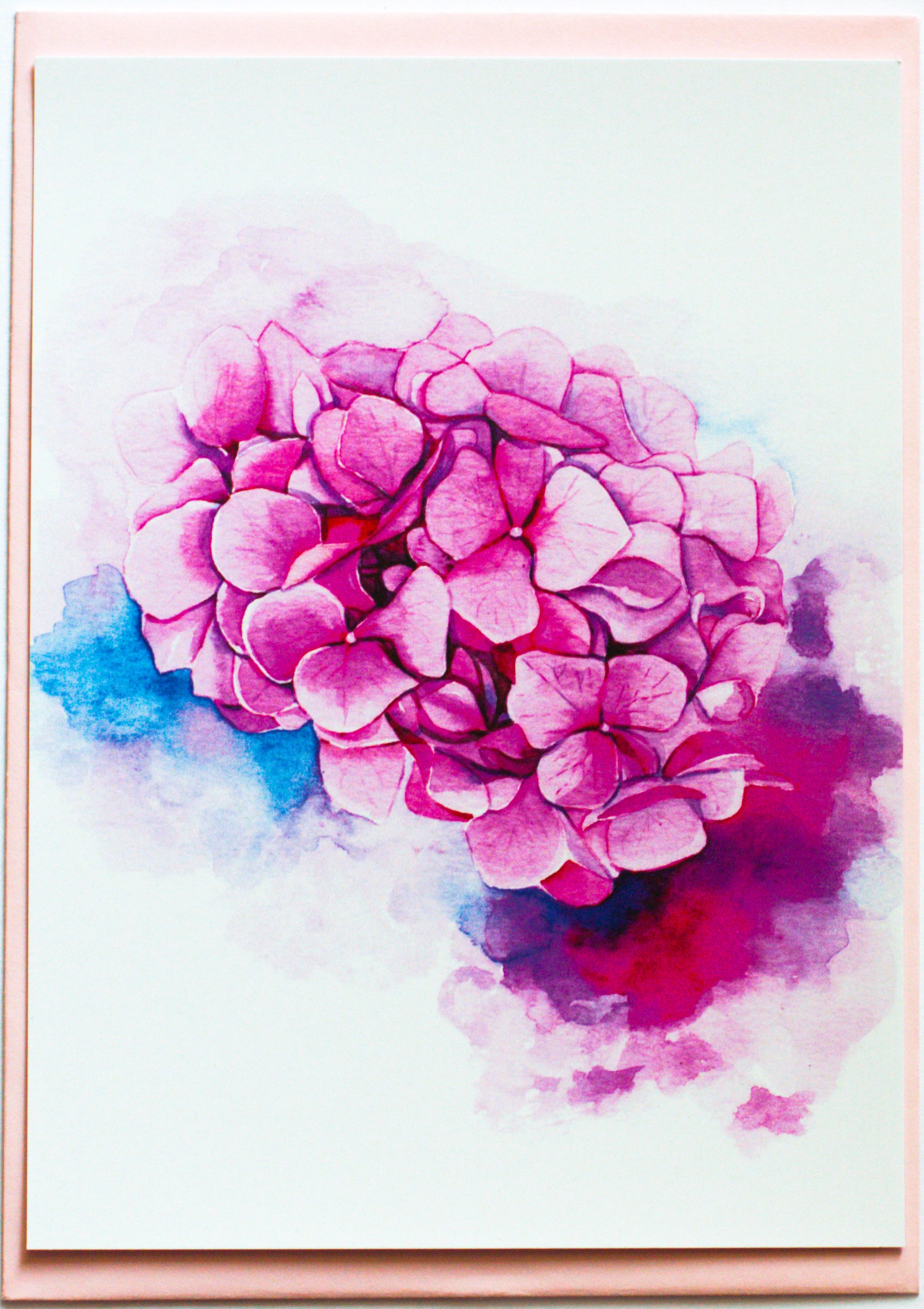 Felicitare - Hortensia in plic roz