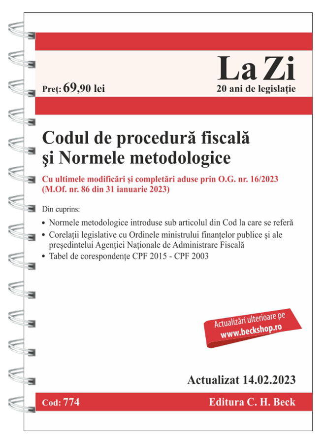 Codul de procedura fiscala si Normele metodologice de aplicare. Cod 774