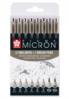 Set 6 linere si 2 carioci - Pigma Micron Grey