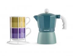 Set cafetiera si 2 cani - Pantone Linear Moka Blue 3 Cups