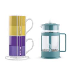 Set cafetiera si 2 cani - Pantone Linear French Press Blue 600 ml