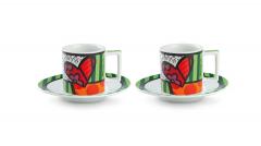 Set 2 cesti cu farfurie - Britto - Heart, Portelan, 90 ml, Multicolor