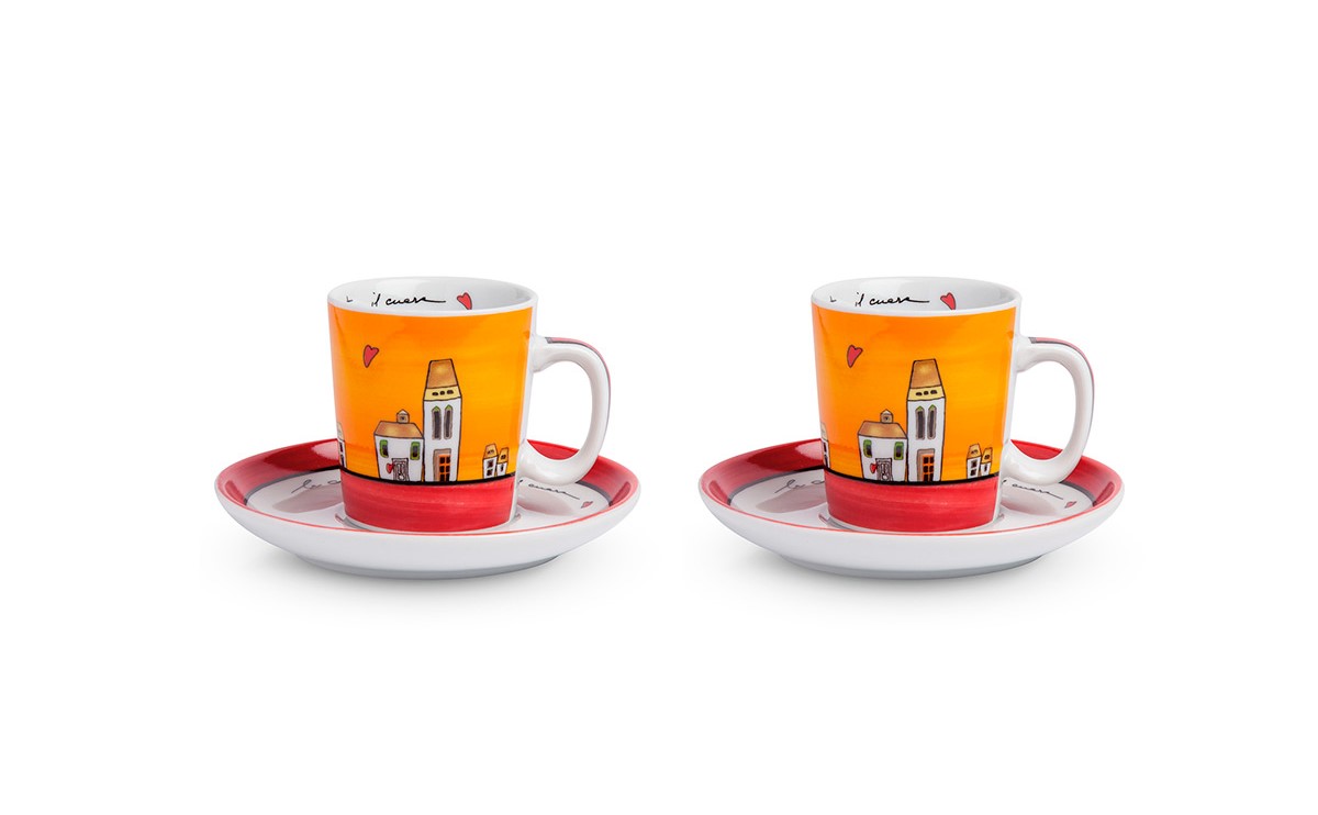 Set 2 cesti cu farfurie - Le Casette Red